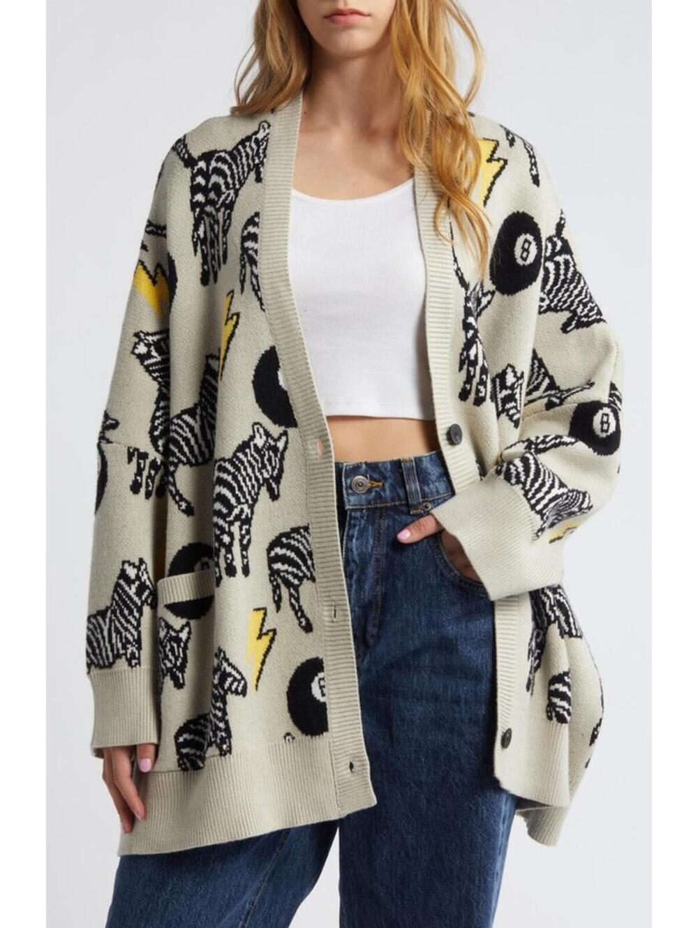 Dressed in Lala Zebra Jacquard Boxy Oversize Cardigan L/XL